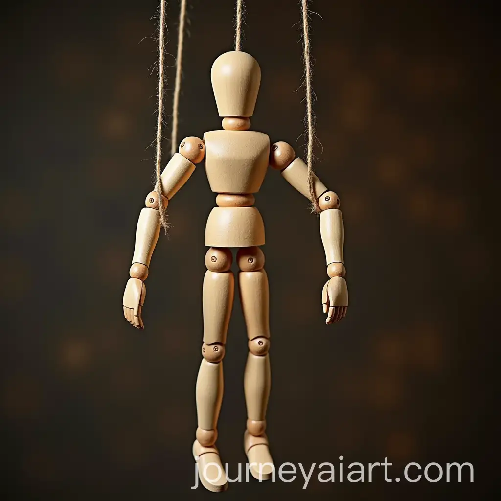 Wooden-Puppet-Hanging-on-Strings-in-a-Captivating-Display