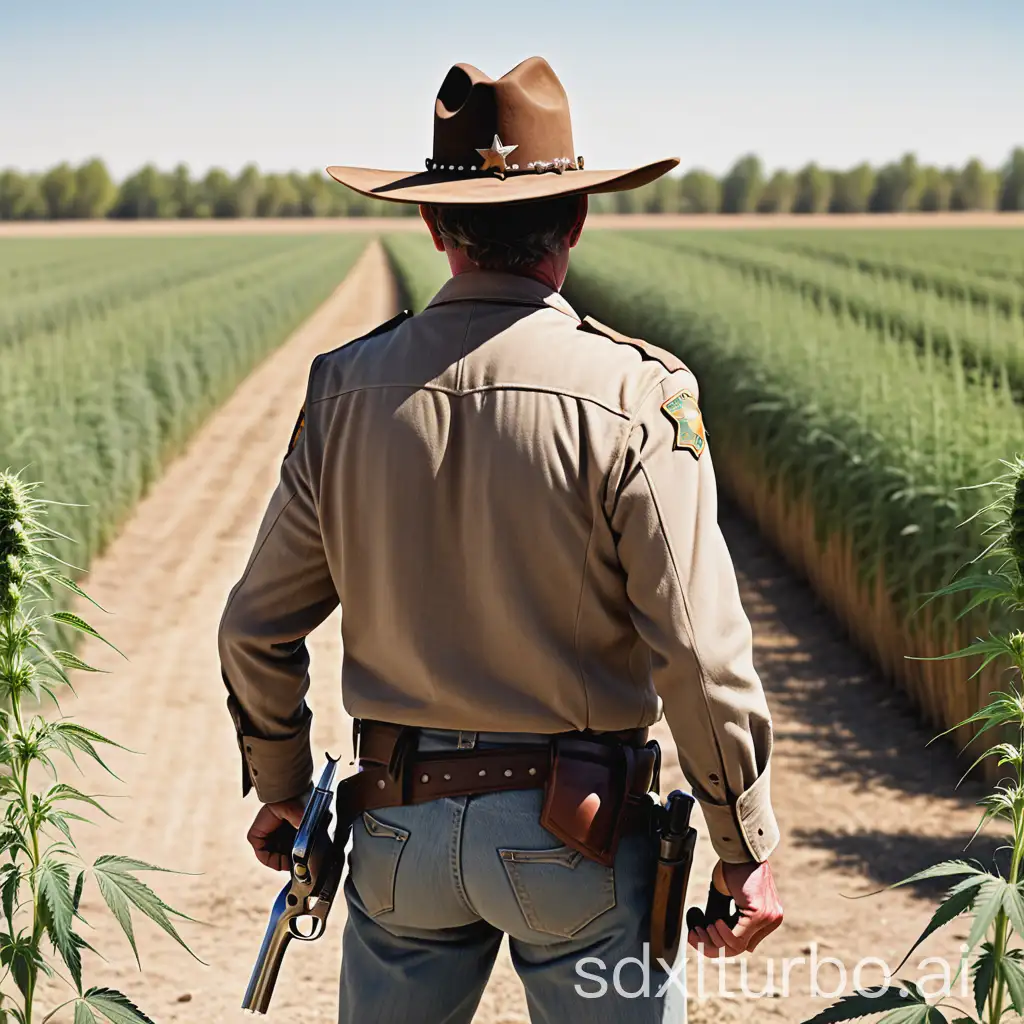 Sheriff-in-Duel-Pose-Standing-in-Front-of-Hemp-Field