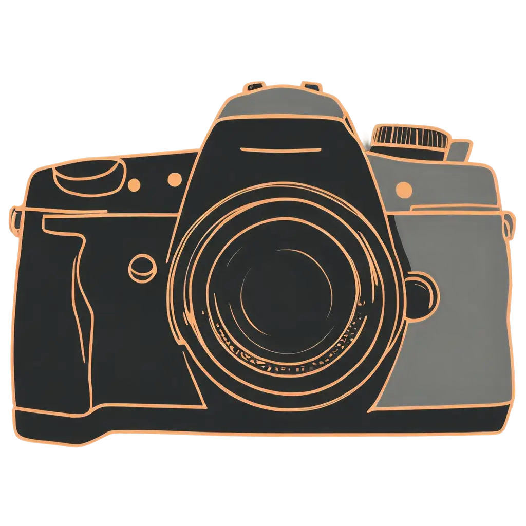 Minimalist-DSLR-Camera-PNG-Illustration-with-Black-Ink-and-Orange-Gradient-Strokes