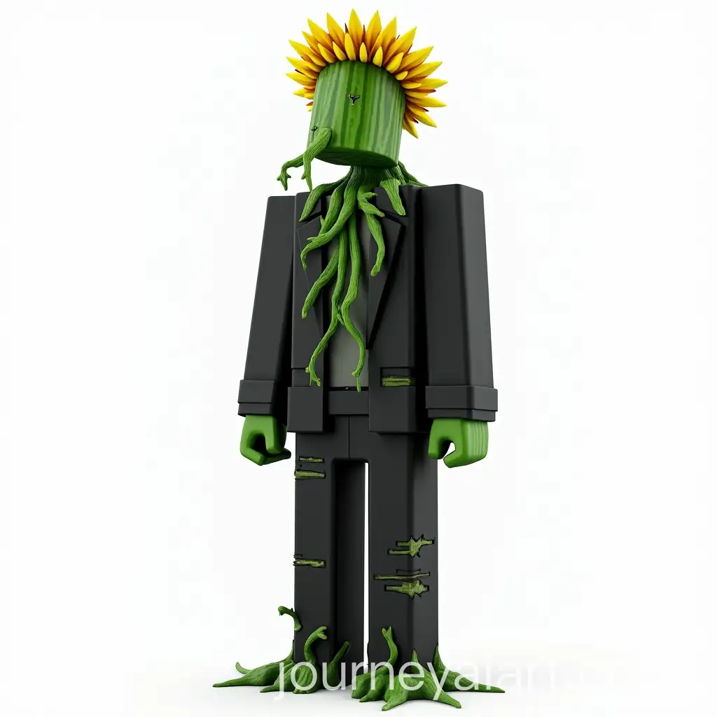 Man-with-Sunflower-Head-and-Green-Roots-inAI-Image-Prompt-Expansion-Ripped-Black-Suit-3D-Minecraft-Style