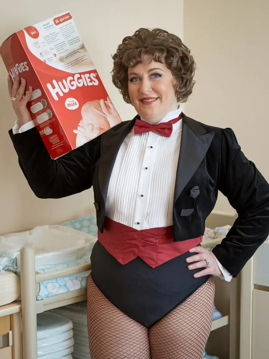 Smiling-MiddleAged-Woman-in-Formal-Concert-Tuxedo-with-Baby-Diapers