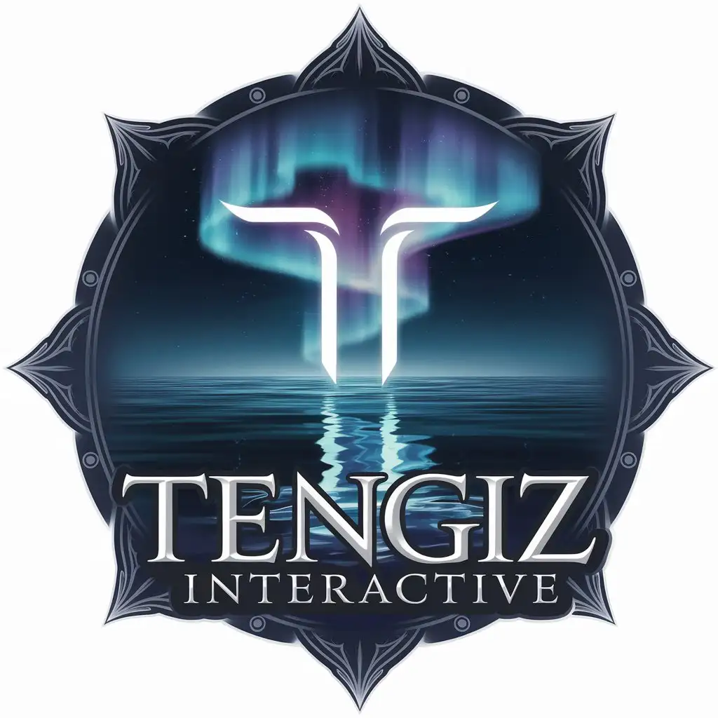 LOGO Design for Tengiz Interactive Mystical Aurora Over Calm Ocean with Sleek Typography