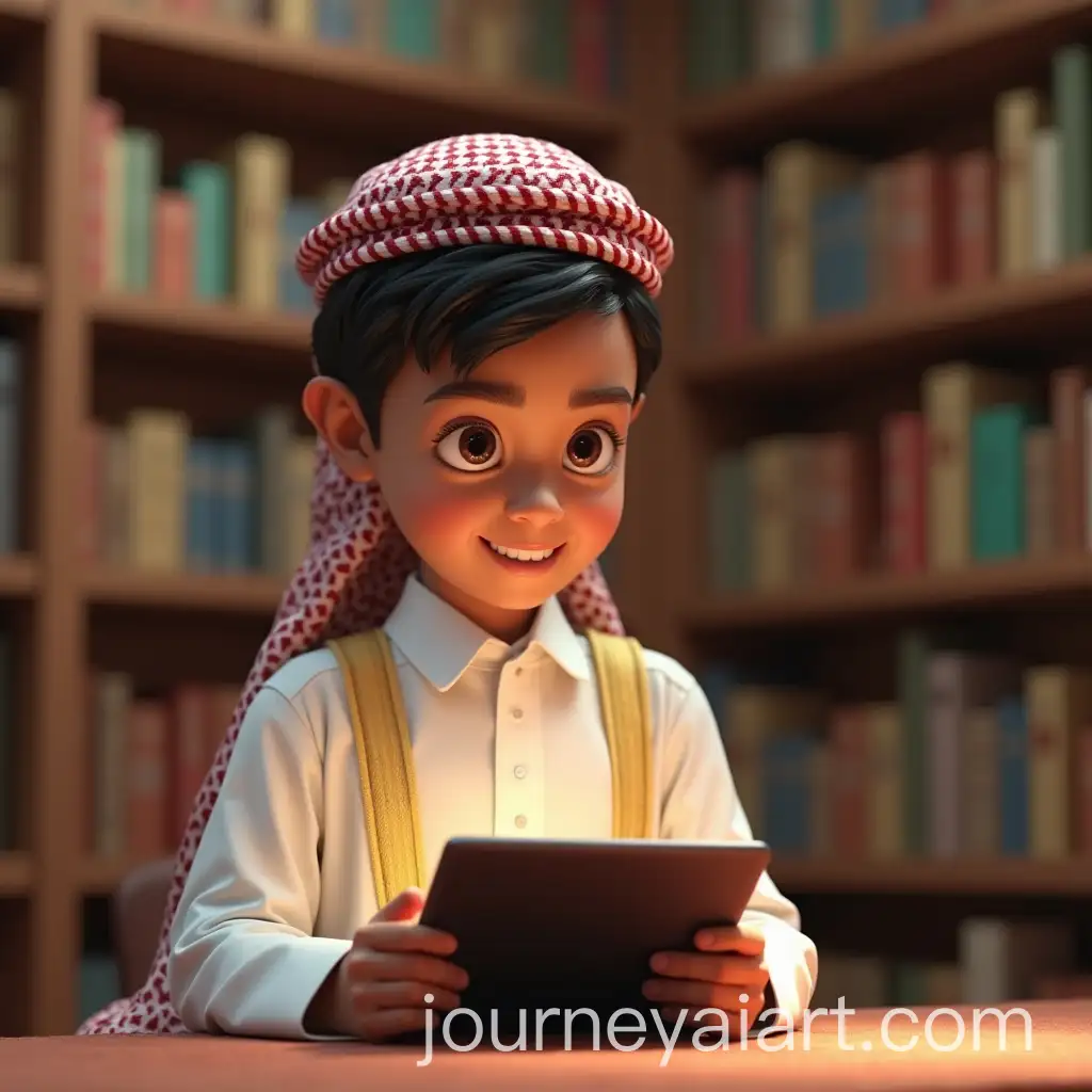 Omani-Boy-in-Traditional-Dress-Using-iPad-in-AI-Library