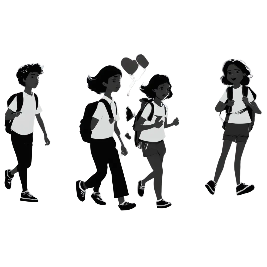 Black-and-White-PNG-Animation-of-Students-Going-to-School-Perfect-for-Educational-and-Creative-Projects