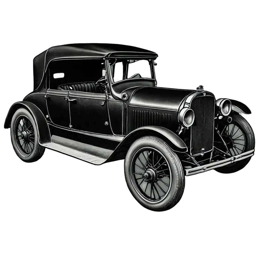 an old car from the early nineteenth century in black and white realism