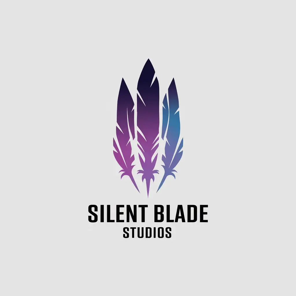 a vector logo design,with the text "SILENT BLADE STUDIOS", main symbol:razor-sharp feathers with purple to blue gradient,Minimalistic,clear background