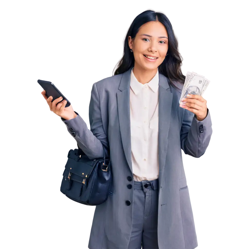 Woman-Holding-Cash-and-Phone-PNG-Image-for-Financial-and-TechThemed-Projects