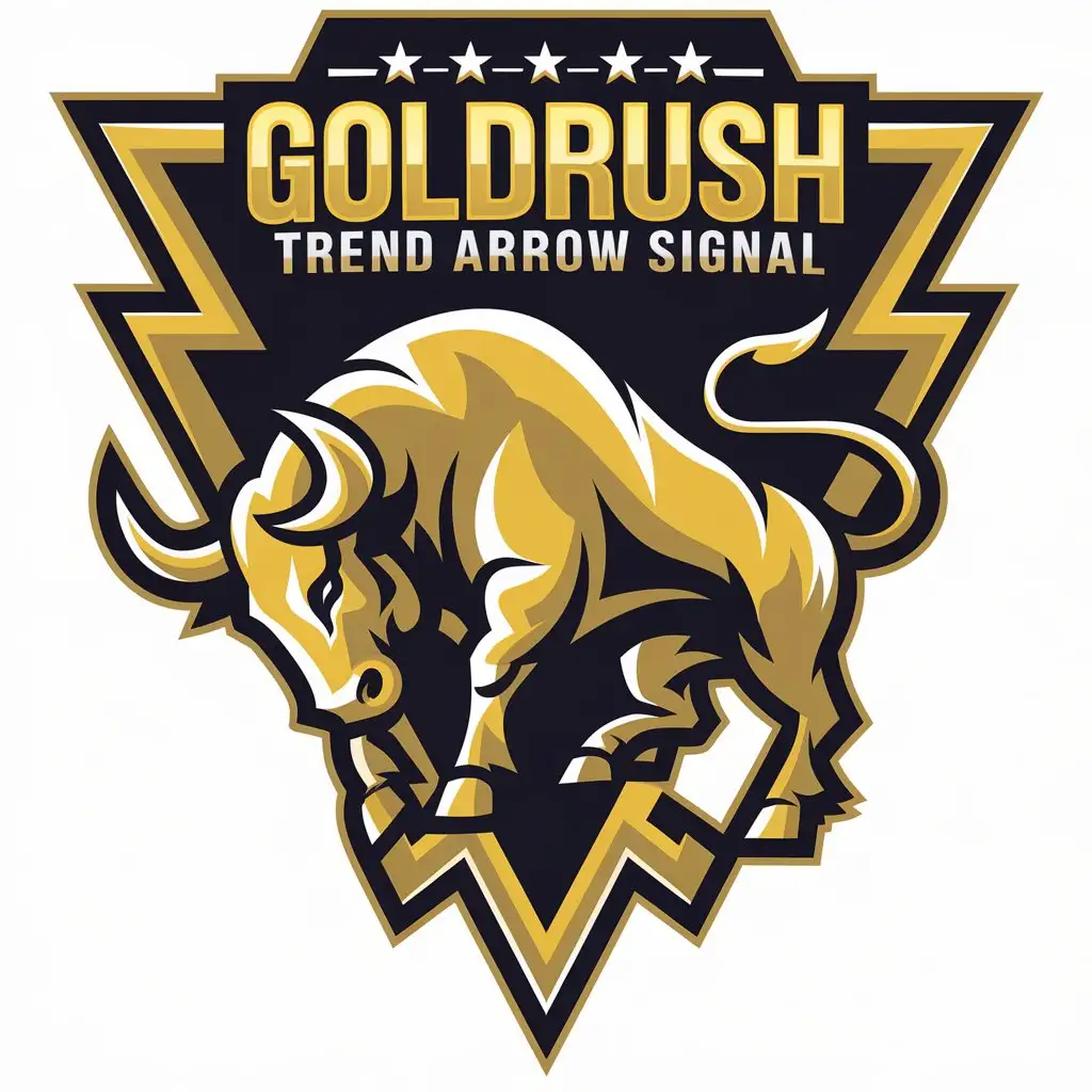 LOGO Design for GoldRush Trend Arrow Signal Golden Bull with Complex Vector Symbol for Finance Industry