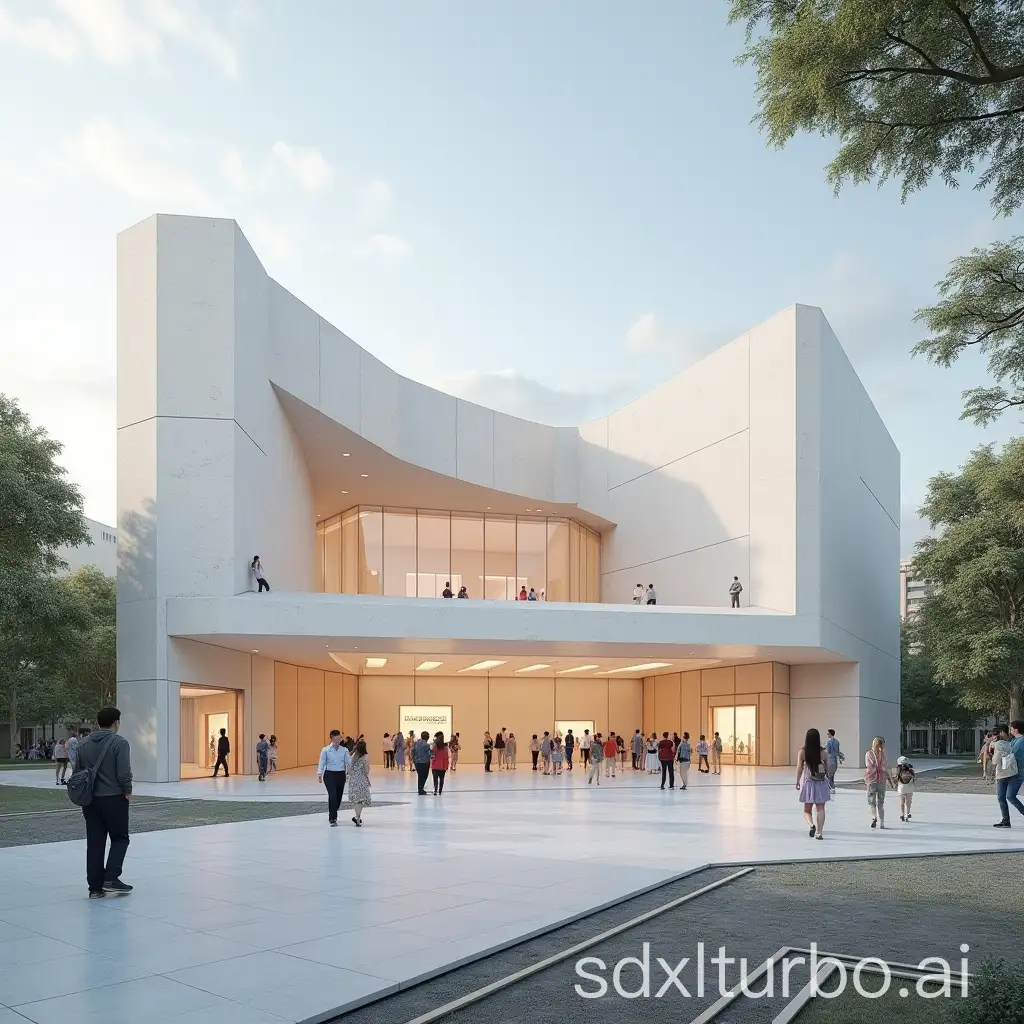 Realistic-3D-Render-of-People-Entering-Abstract-Museum-Exterior