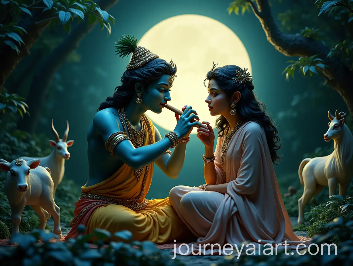 Celestial-Krishna-and-Devoted-Woman-in-Moonlit-Forest-with-Divine-Animals
