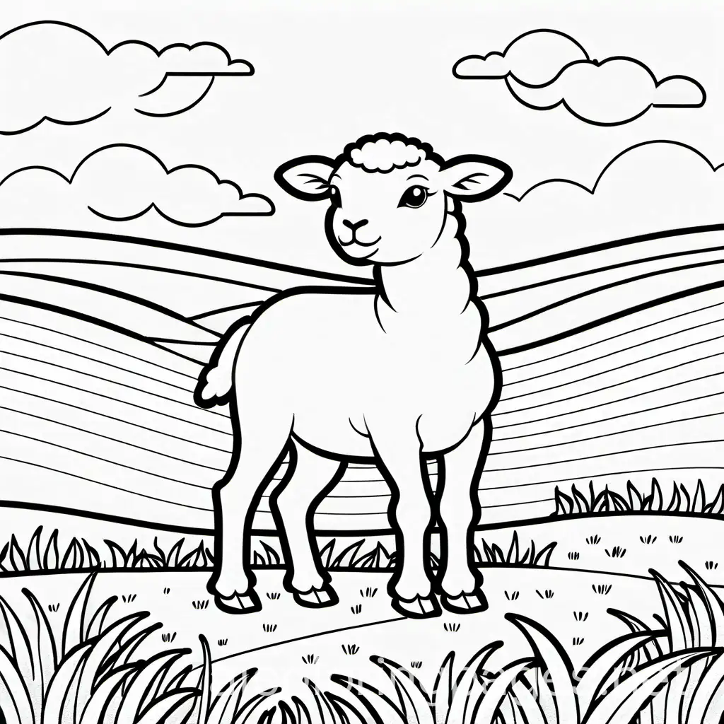 Lamb-Coloring-Page-on-Plain-White-Background