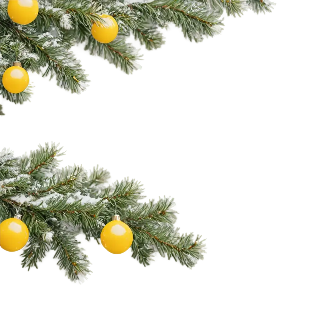 SnowCovered-Spruce-Branch-with-Yellow-Lights-and-New-Years-Toys-PNG-Image-for-Festive-Design-Use