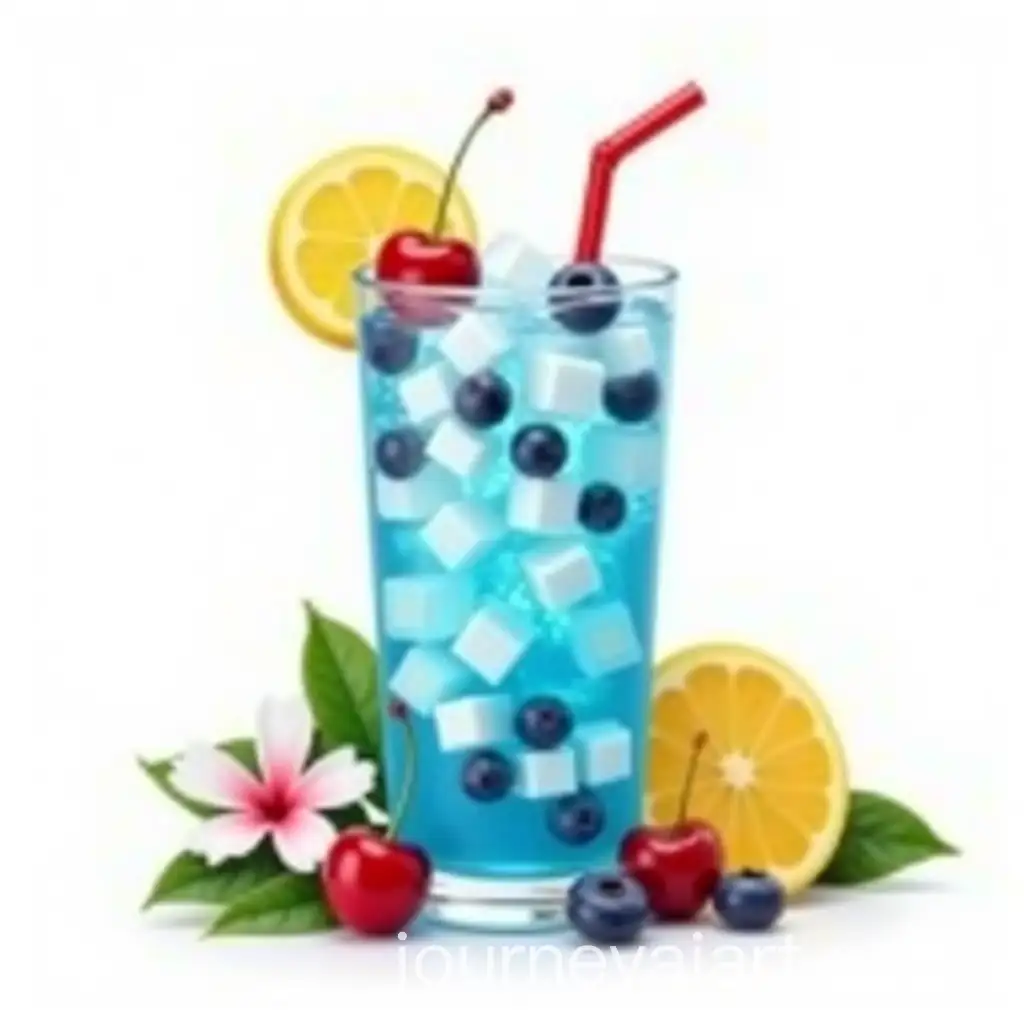 Tropical-Summer-Drink-with-Blue-Ice-Fruits-and-Floral-Decorations