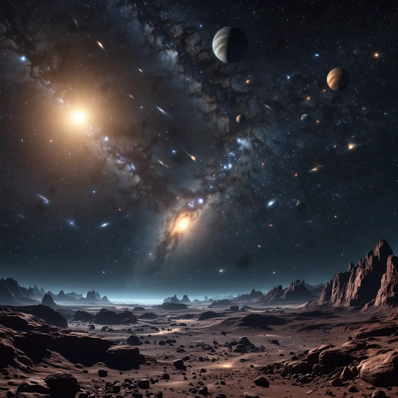 Vibrant-Space-Scene-with-Comets-and-Planets-Under-the-Milky-Way