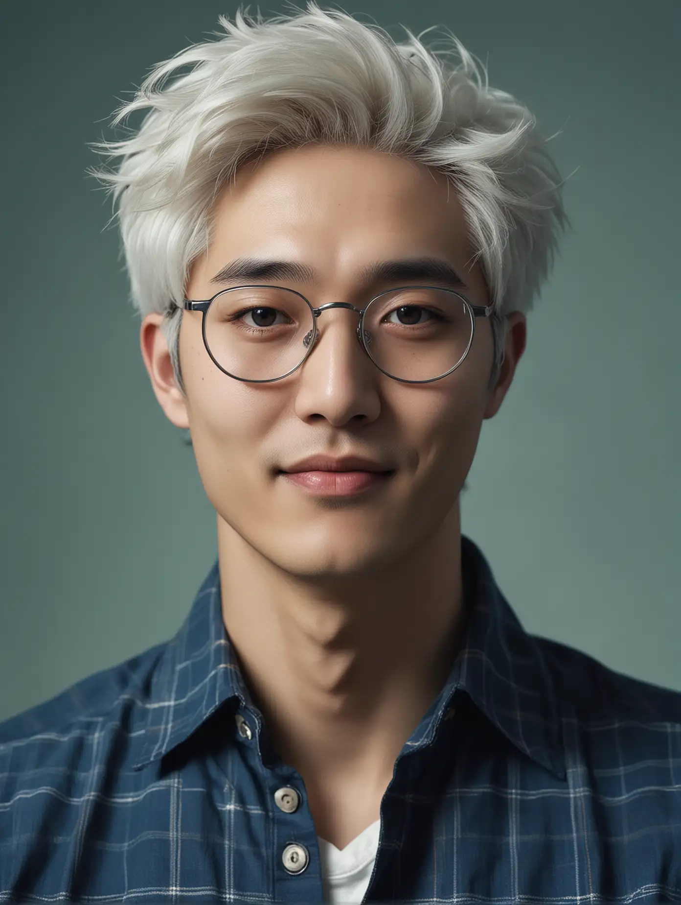 Young-Korean-Man-with-White-Hair-in-Lab-Setting