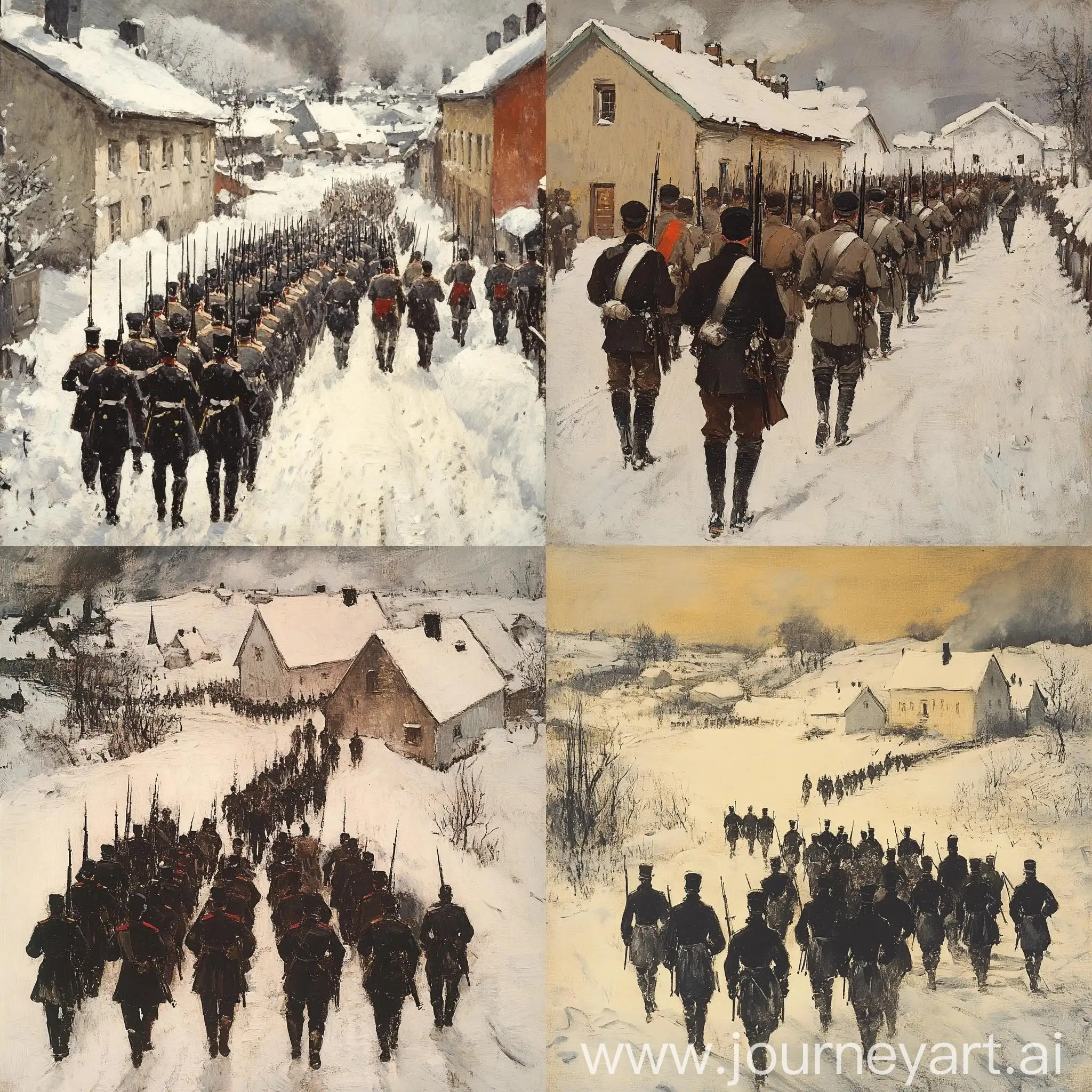 Finnish-Army-Marching-Through-SnowCovered-Town