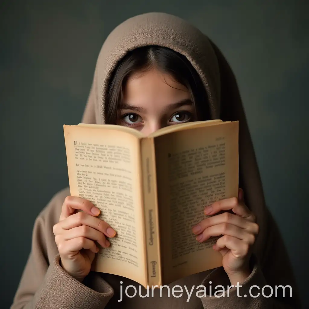 Middle-Eastern-Girl-Holding-an-Open-Book-to-Cover-Her-Face