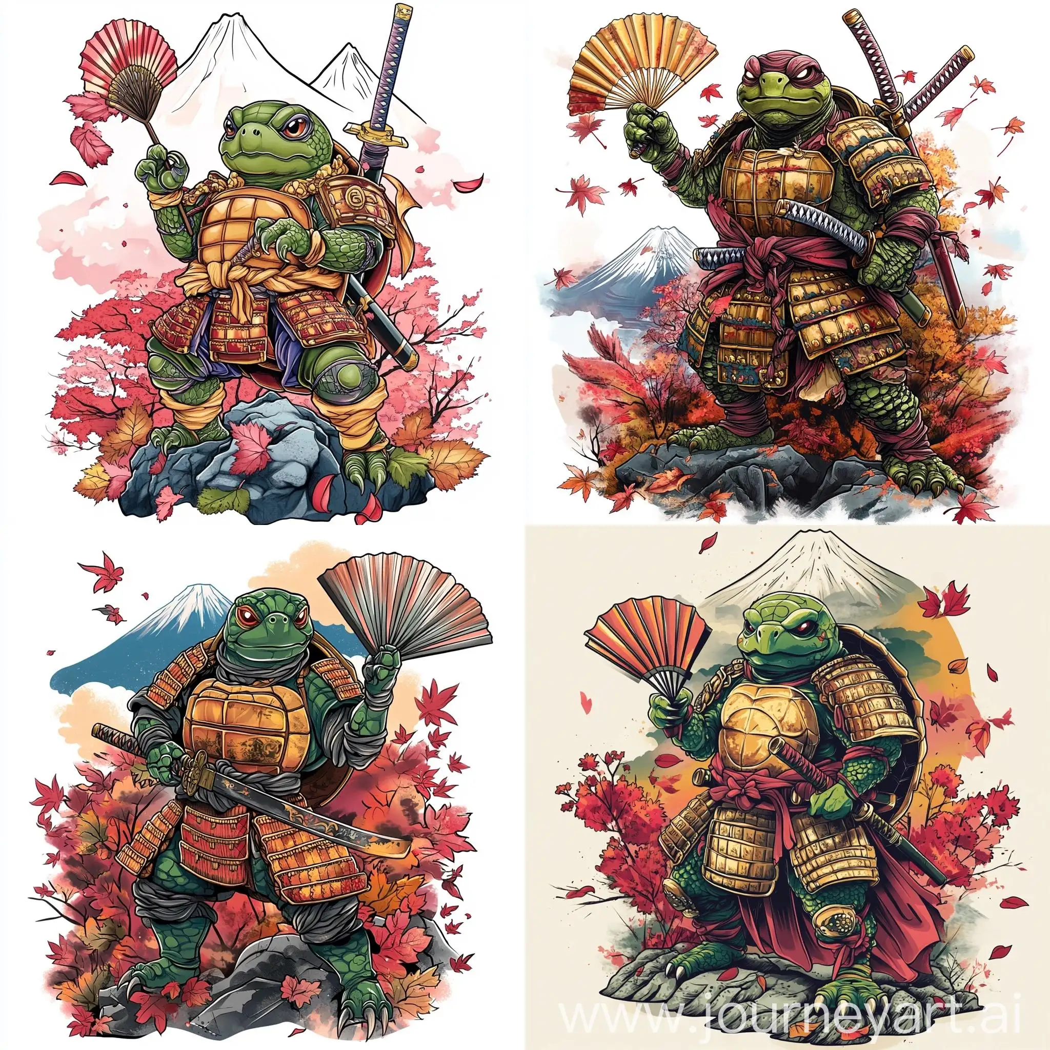 Fierce-Samurai-Turtle-Tattoo-Design-with-Mount-Fuji