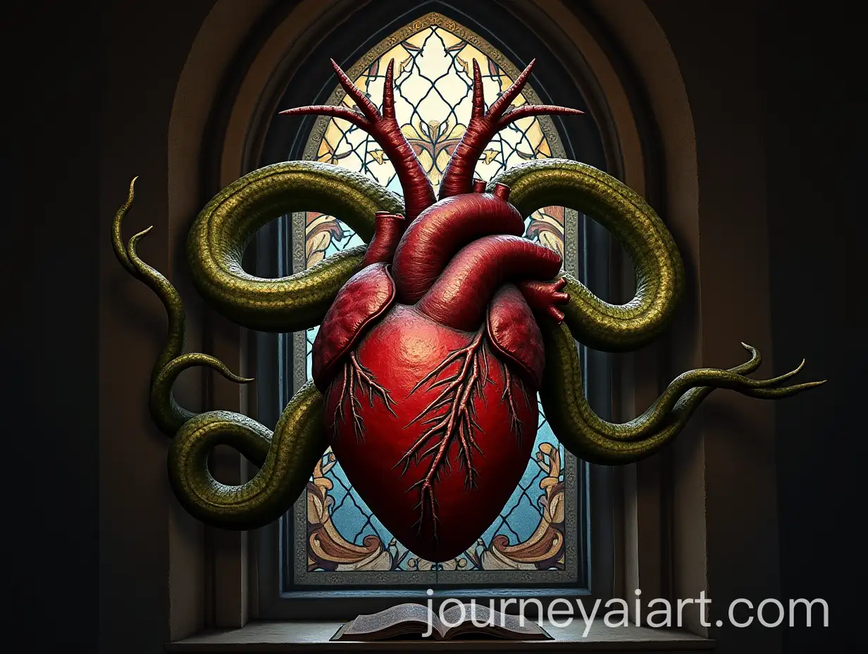 Medusa-with-Anatomical-Heart-in-a-Gothic-Church-Window
