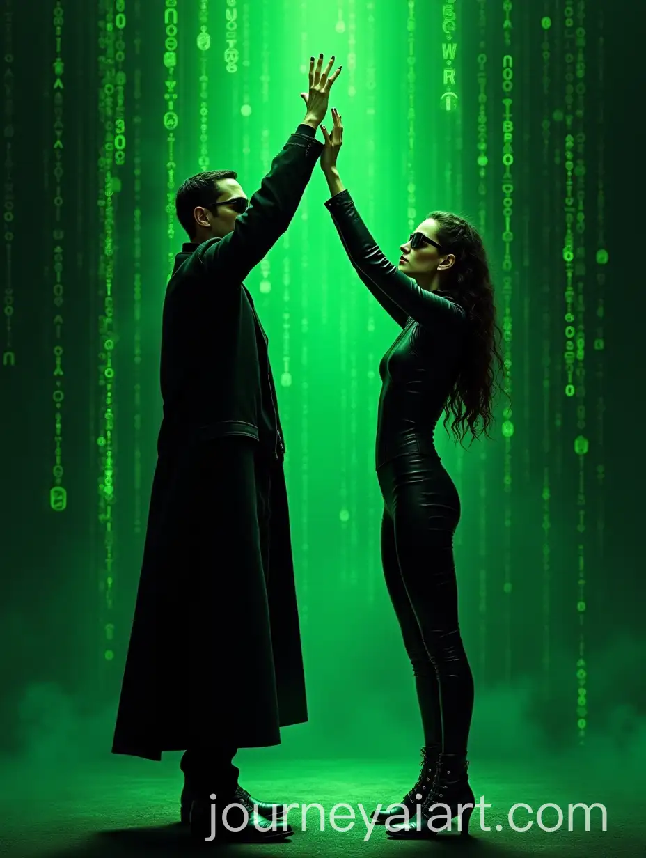 Neo-and-Trinity-in-Heroic-Pose-Inspired-by-Soviet-Sculpture-with-Matrix-Green-Code-Background