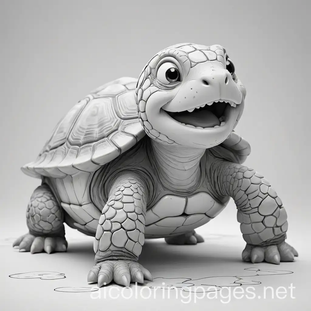 friendly happy land turtle,  Coloring Page, black and white, line art, white background, Simplicity, Ample White Space. The background of the coloring page is plain white to make it easy for young children to color within the lines. The outlines of all the subjects are easy to distinguish, making it simple for kids to color without too much difficulty, Coloring Page, black and white, line art, white background, Simplicity, Ample White Space. The background of the coloring page is plain white to make it easy for young children to color within the lines. The outlines of all the subjects are easy to distinguish, making it simple for kids to color without too much difficulty