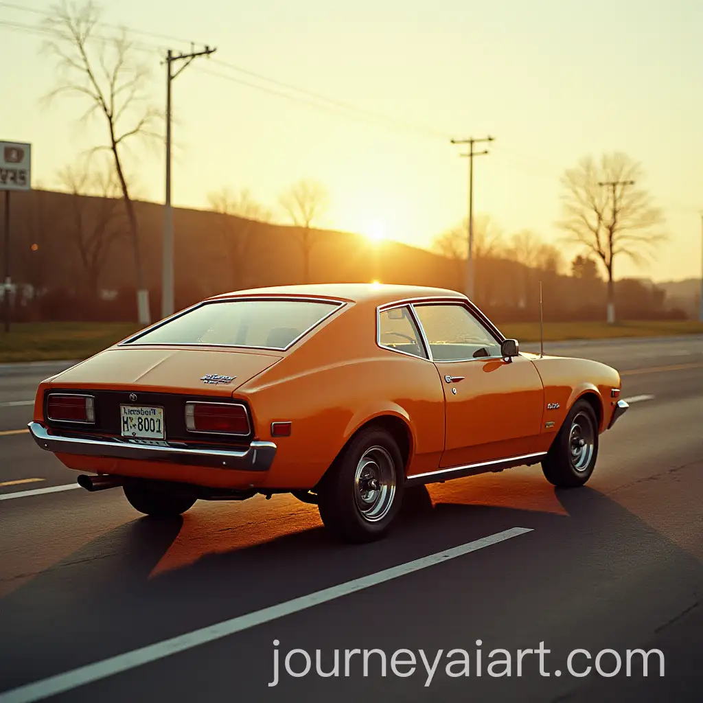 1976-Toyota-Celica-Fastback-in-Orange-Rear-View-on-a-Scenic-Route