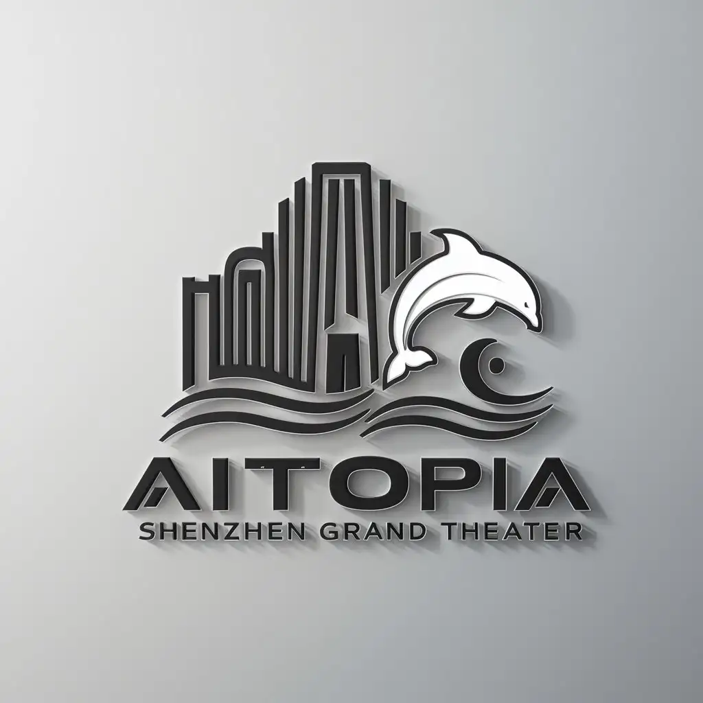 a logo design,with the text "Aitopia", main symbol:Shenzhen Grand Theater, Shenzhou White Dolphin, waves,Moderate,be used in Finance industry,clear background