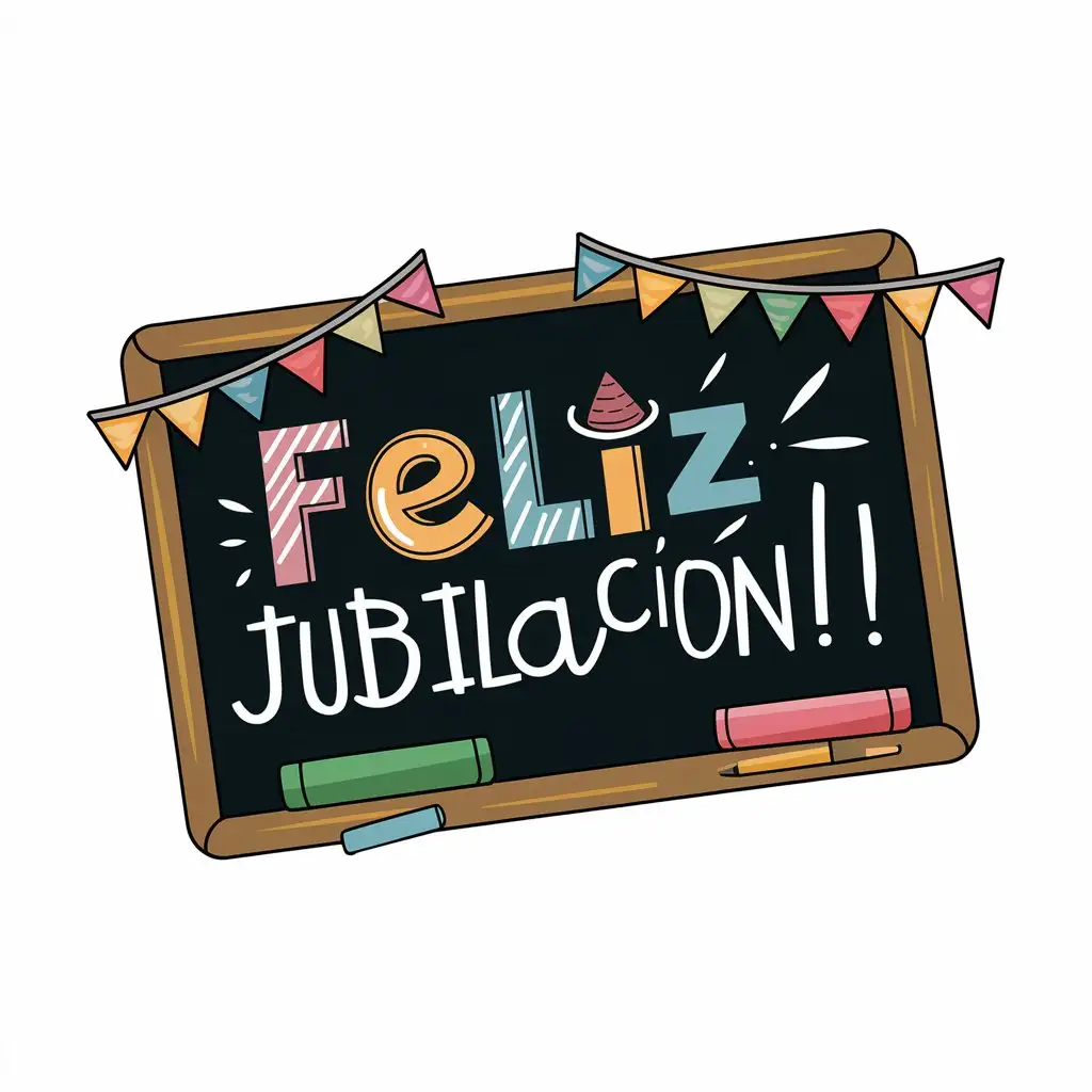 LOGO Design for Feliz Jubilacion Black Chalkboard with Pastel Letters Colorful Flags and Chalk Theme for Education Industry