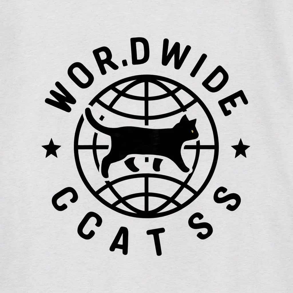 a vector logo design,with the text "Worldwide cats", main symbol:Cat walks on the globe,Moderate,clear background