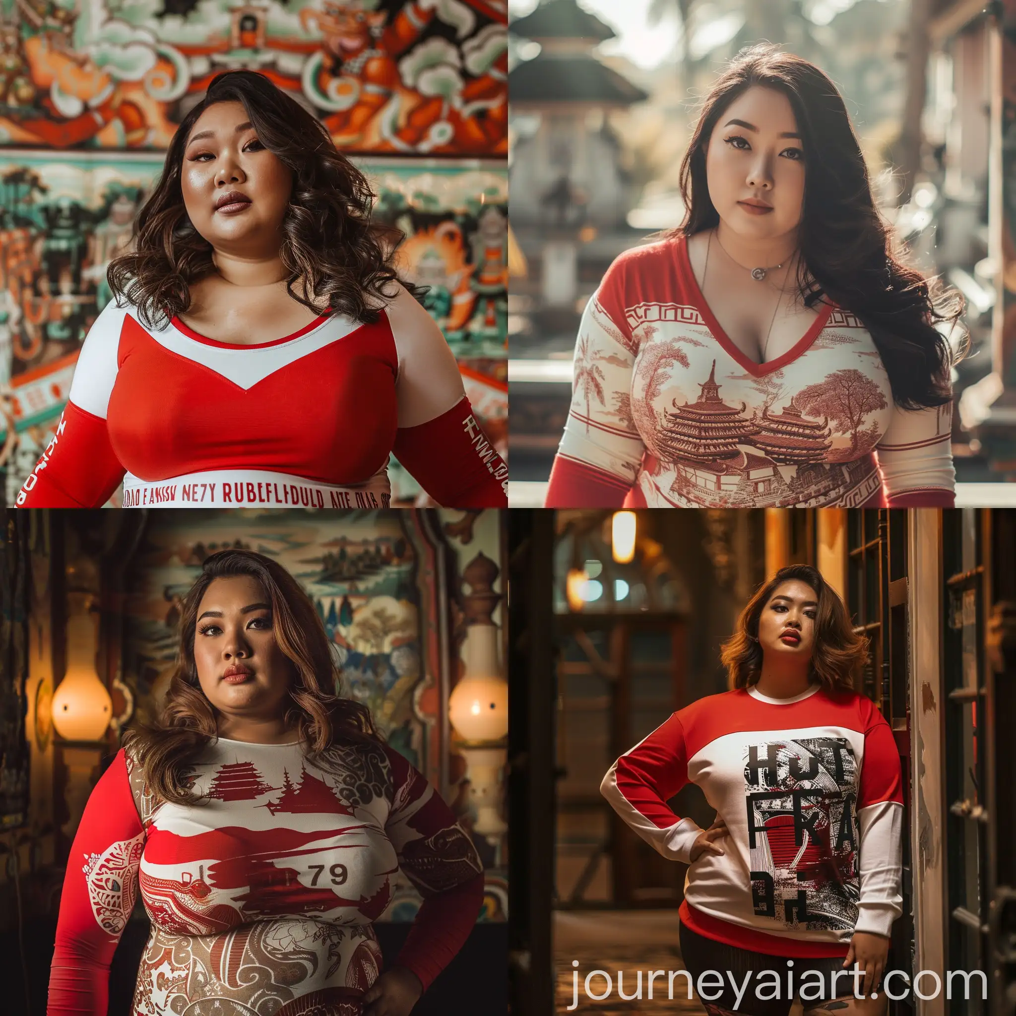 Exotic-Background-with-Chubby-Woman-in-Red-and-White-Tshirt