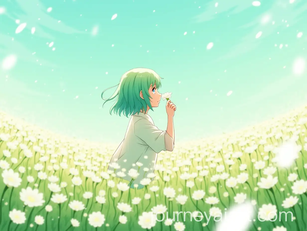Gumi-Megpoid-Enjoying-White-Flower-Field-in-Anime-Style