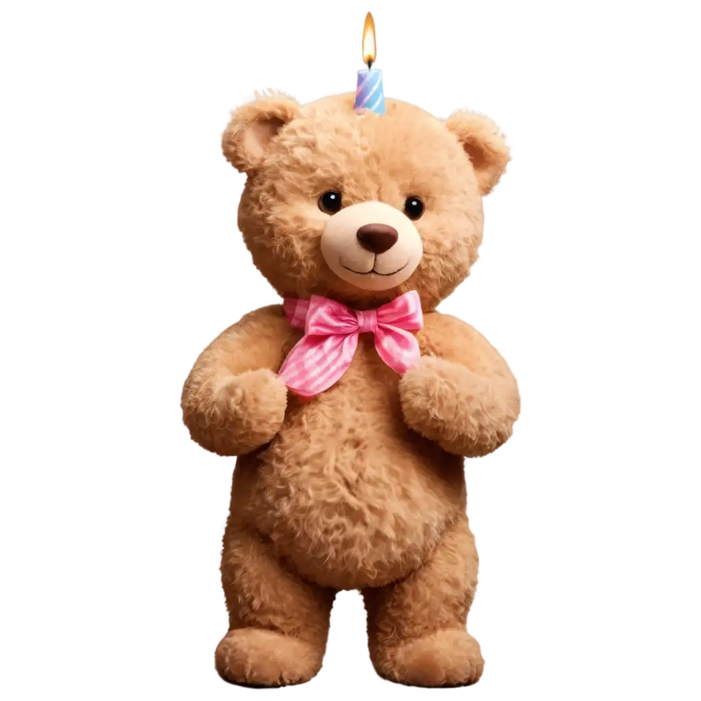 Birthday-Main-Character-Round-Fluffy-Teddy-Bear-Lighting-Candle-PNG-Image