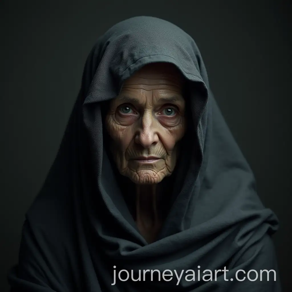 Mysterious-Old-Woman-in-Dark-Grey-Robes-with-Veil