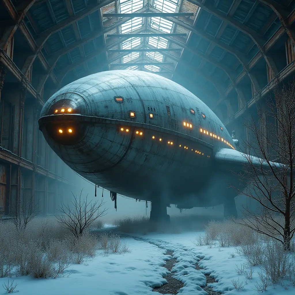 Alien-Spacecraft-in-a-Frozen-Siberian-Hangar-with-Glowing-Lights