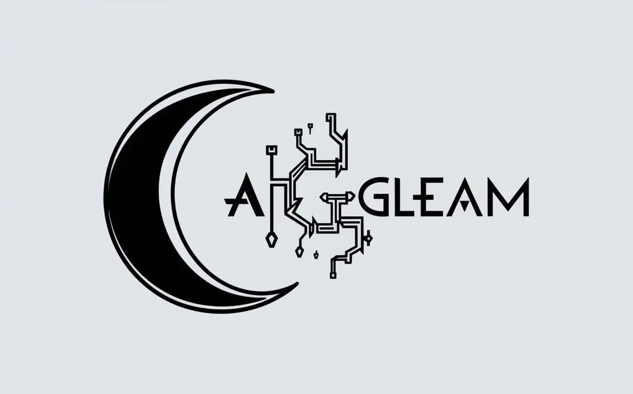 Crescent Moon Vector with AGleam Text Connected by AI Nerves