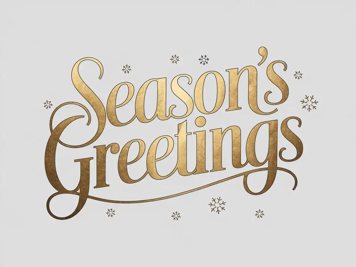 Elegant Gold Foil Seasons Greetings on White Background