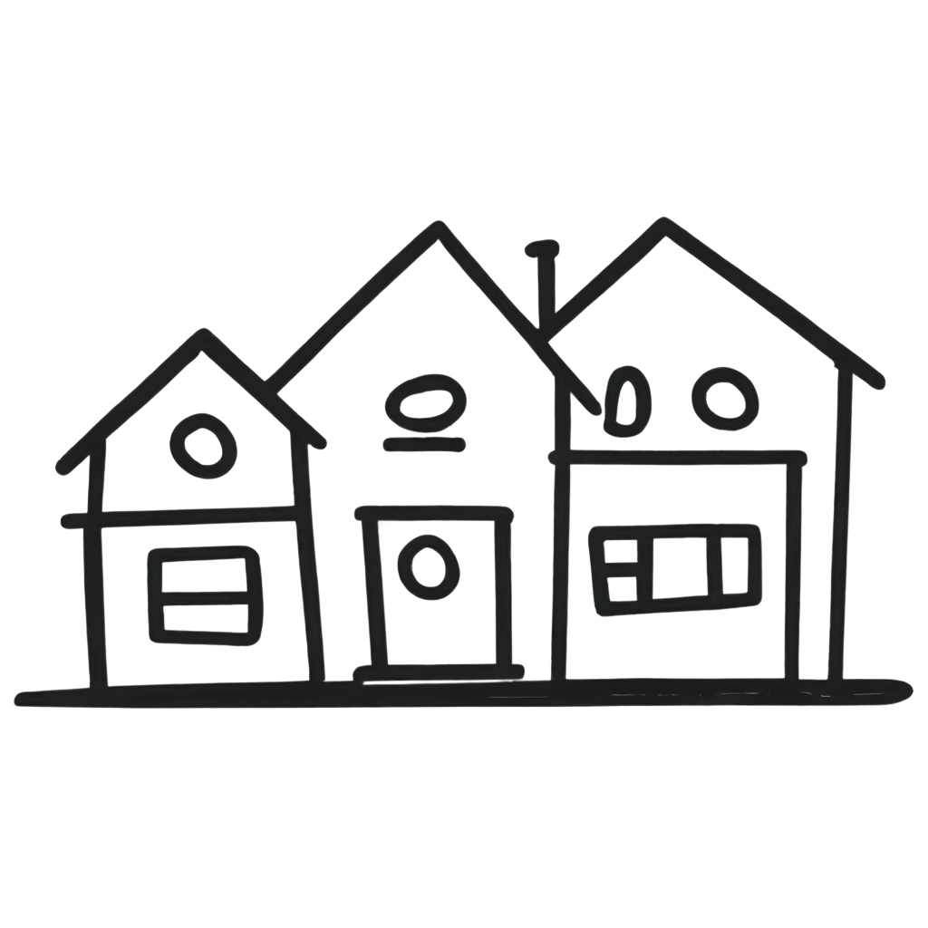 Design a stylized, symbolic outline of a house for a logo. It should have a whimsical feel with a sense of movement, making it dynamic and inviting.