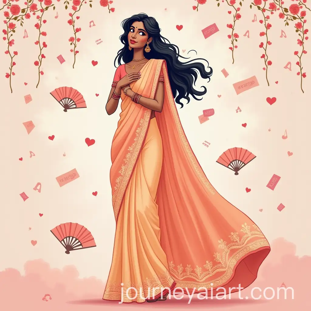 Romantic-Illustrated-Book-Cover-with-Indian-Woman-in-Saree-and-Whimsical-Elements