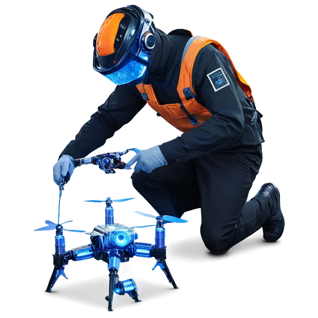 Futuristic-Workshop-Scene-Featuring-a-Man-Welding-a-Drone-HighQuality-PNG-for-Enhanced-Clarity