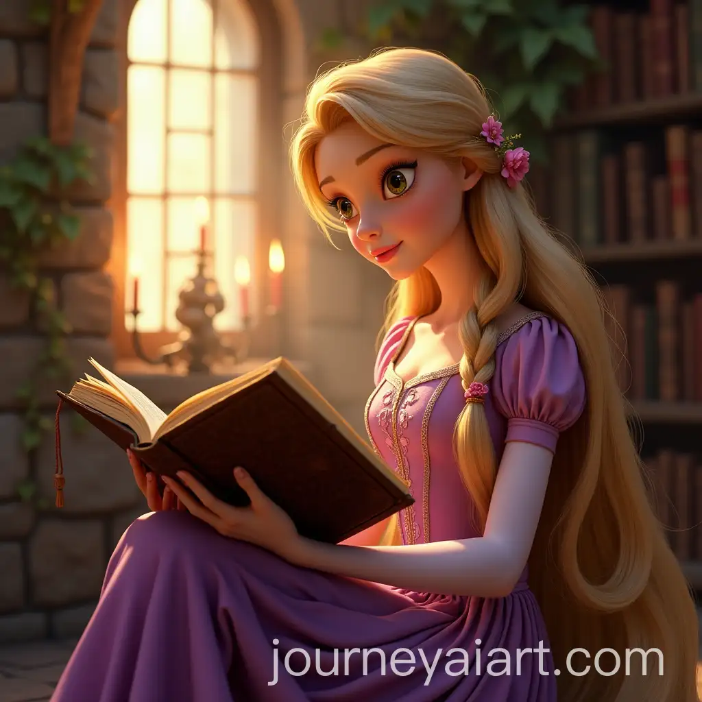 Rapunzel-Reading-in-a-Sunlit-Tower-Room-with-Cascading-Hair