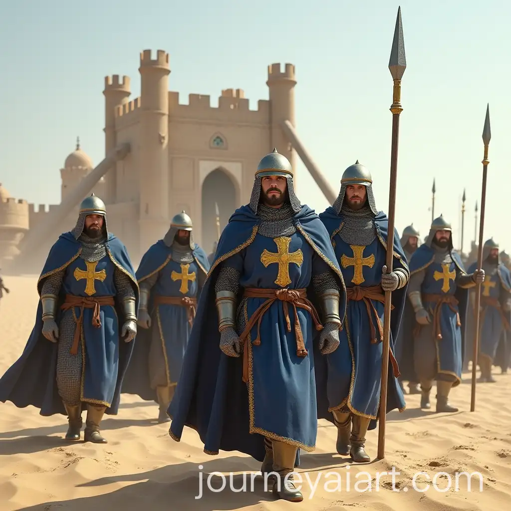 Young-Knights-Crusaders-with-Trebuchets-in-Desert-at-Dawn