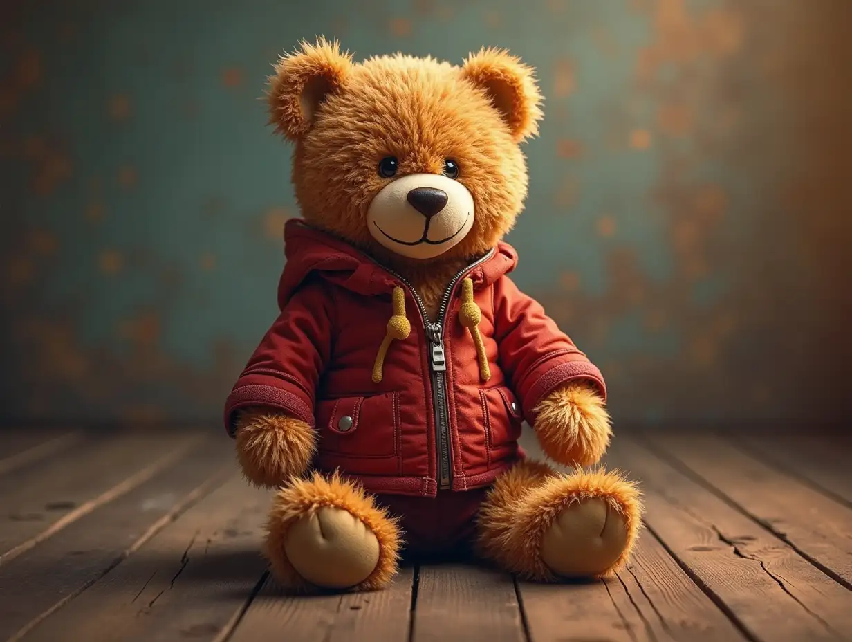 Create a digital photo of a teddy bear with Atlanna costume