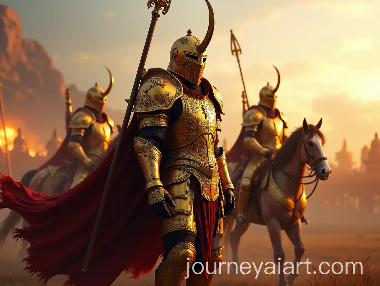 Divine-Devtas-in-Gold-Armor-and-Weapons-on-the-Battlefield