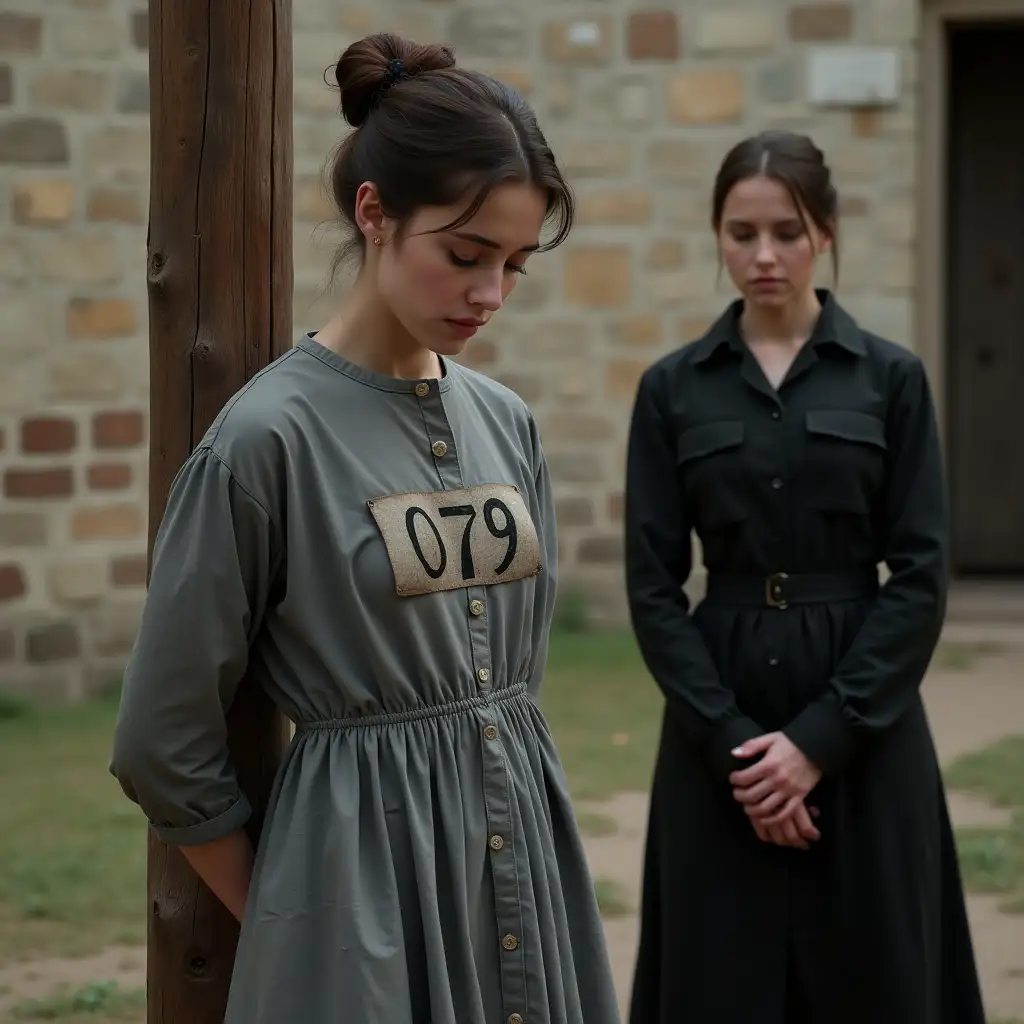 Sad Prisoner Woman in 1800s Texas Prison Yard