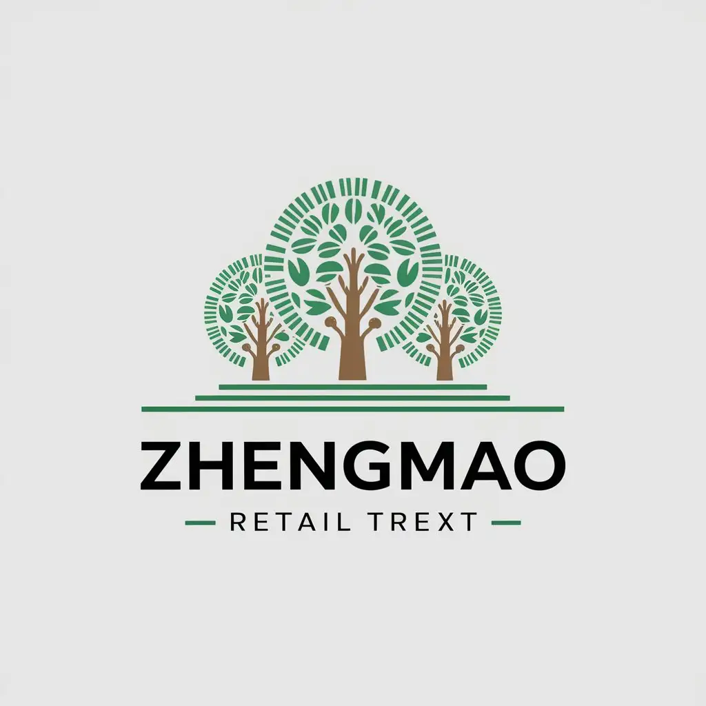 a vector logo design,with the text "ZhengMao", main symbol:trees,complex,be used in Retail industry,clear background