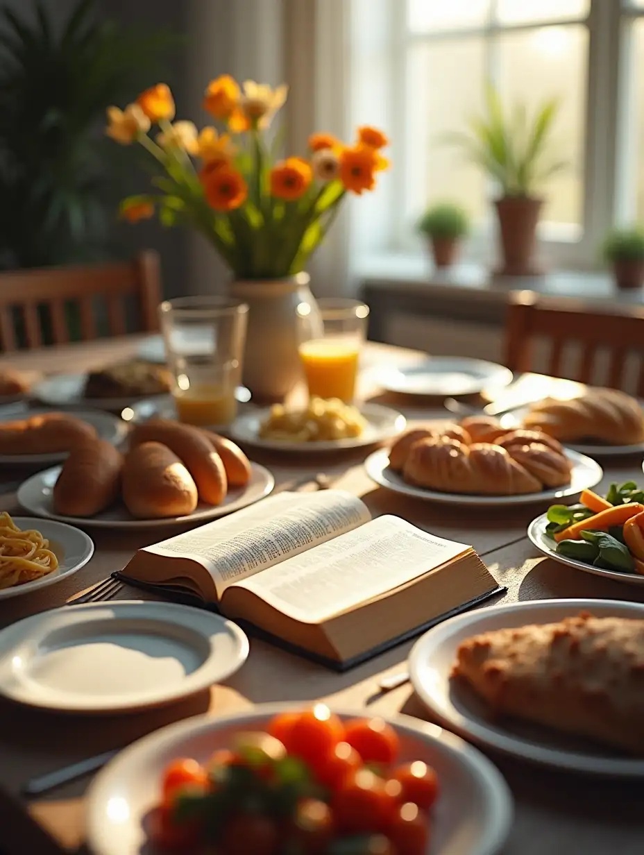 Warm-and-Inviting-Dining-Table-with-Bible-and-Appetizing-Dishes