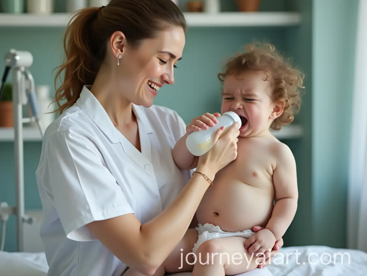 Persian-Nurse-Feeding-Crying-Baby-Boy-in-White-Scrubs