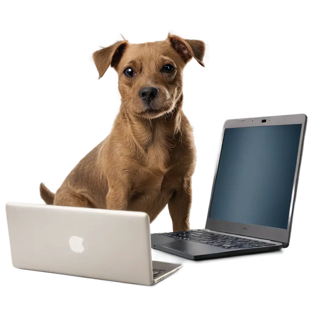 PNG-Image-Playful-Dog-Interacting-with-Cell-Phone-and-Computer