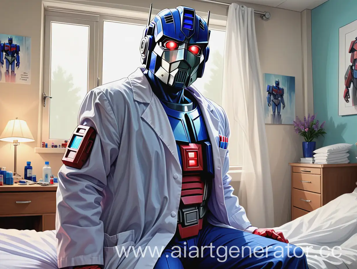 Optimus-Prime-in-Medical-Mask-Comforting-Patient-in-Bedroom