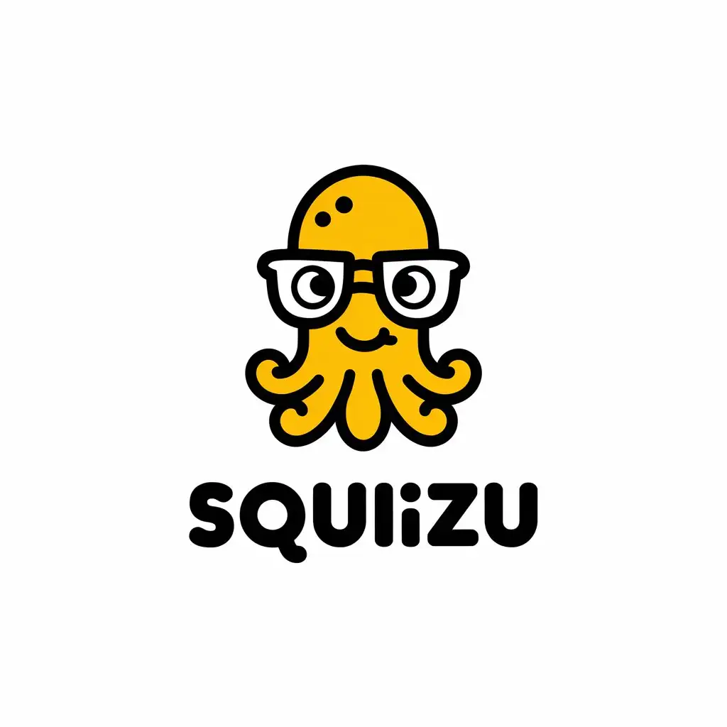 LOGO Design for Squizzu Cartoonish Yellow Squid with Glasses for Educational Use